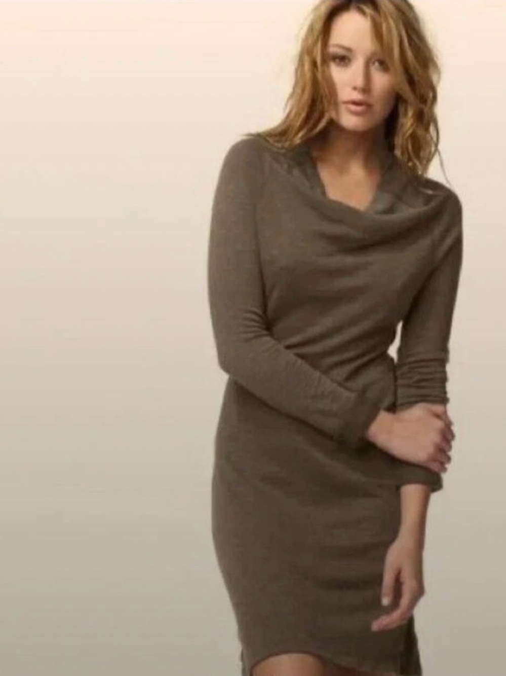 James Perse Standard Cowl Neck Dress Charcoal 3 Lg Dolman Sleeve 90’s Minimalism